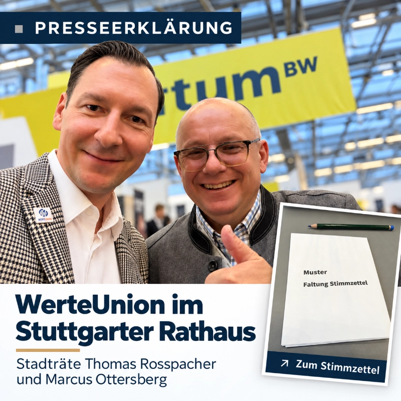 PRESSEMITTEILUNG VOM 09.10.2026 – WerteUnion im Stuttgarter Rathaus besetzt Ausschüsse und Gremien.